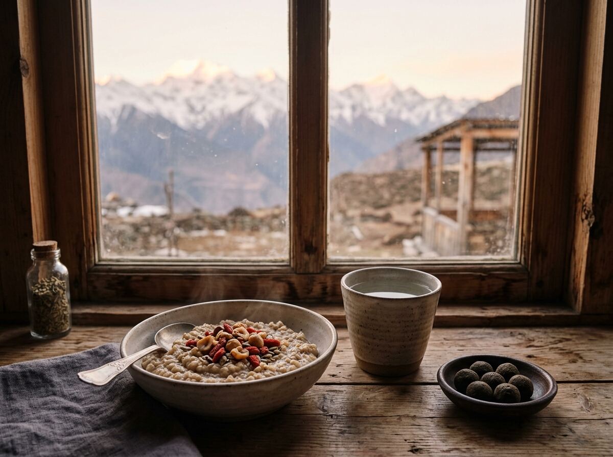 温水送服藏药的清晨场景