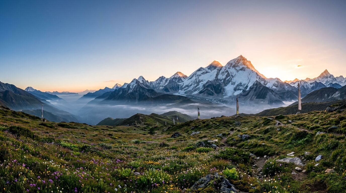 喜马拉雅雪山日出与高原草甸——藏药药材的生长地